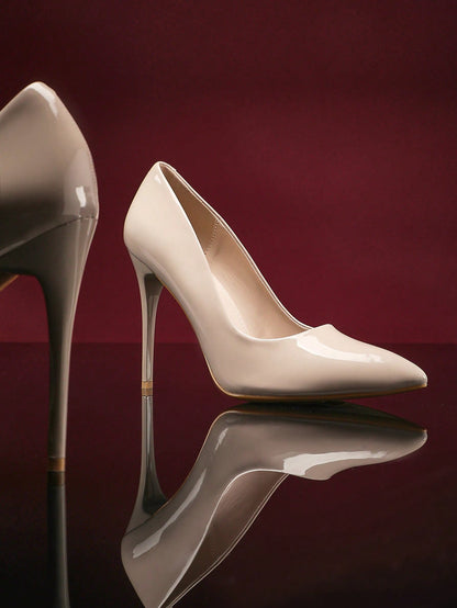 Women Point Toe Stiletto Heeled Man-Made Patent Material Pumps